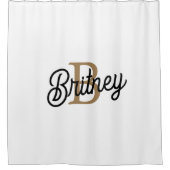 Modernes elegantes Monogramm Name Black Gold Scrip Duschvorhang (Vorderseite)