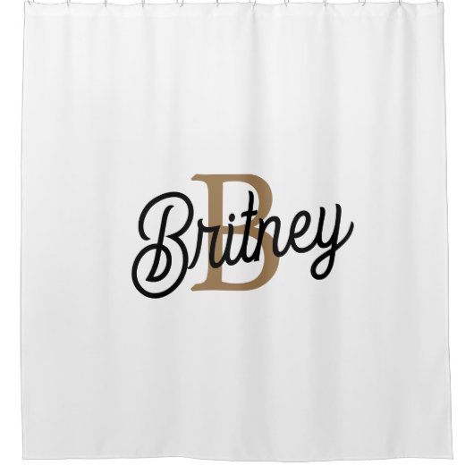 Modernes elegantes Monogramm Name Black Gold Scrip Duschvorhang (Vorderseite)
