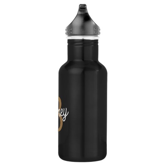 Modernes elegantes Monogramm Name Black Gold Scrip Edelstahlflasche (Rechts)