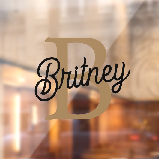 Modernes elegantes Monogramm Name Black Gold Scrip Fensteraufkleber (Blatt 2)