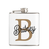 Modernes elegantes Monogramm Name Black Gold Scrip Flachmann (Vorderseite)