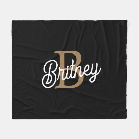 Modernes elegantes Monogramm Name Black Gold Scrip Fleecedecke (Vorderseite (Horizontal))