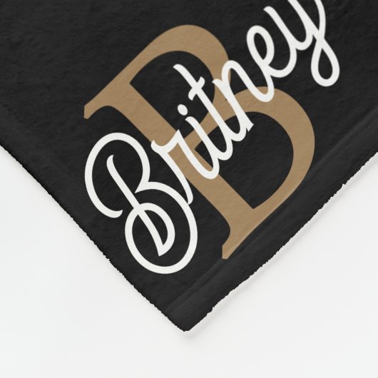 Modernes elegantes Monogramm Name Black Gold Scrip Fleecedecke (Ecke)