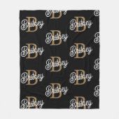 Modernes elegantes Monogramm Name Black Gold Scrip Fleecedecke (Vorderseite)