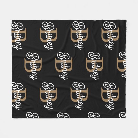 Modernes elegantes Monogramm Name Black Gold Scrip Fleecedecke (Vorderseite (Horizontal))