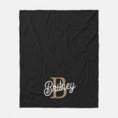 Modernes elegantes Monogramm Name Black Gold Scrip Fleecedecke (Vorderseite)