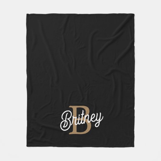 Modernes elegantes Monogramm Name Black Gold Scrip Fleecedecke (Vorderseite)