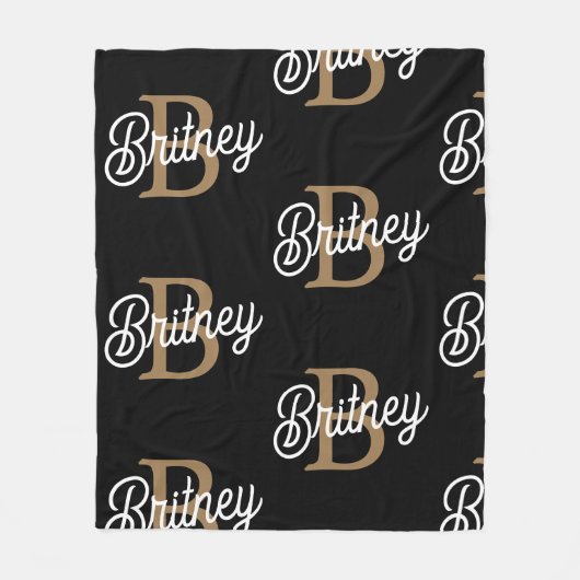 Modernes elegantes Monogramm Name Black Gold Scrip Fleecedecke (Vorderseite)