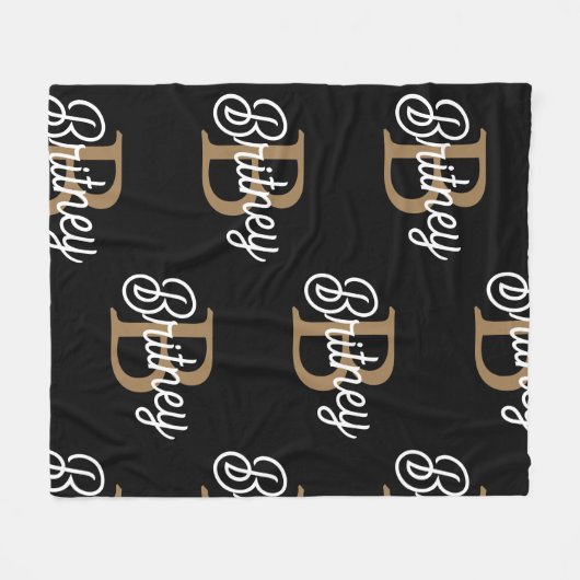 Modernes elegantes Monogramm Name Black Gold Scrip Fleecedecke (Vorderseite (Horizontal))