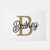 Modernes elegantes Monogramm Name Black Gold Scrip Fußmatte (Vorderseite)