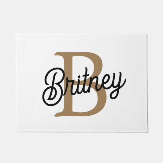 Modernes elegantes Monogramm Name Black Gold Scrip Fußmatte (Vorderseite)