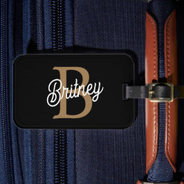 Modernes elegantes Monogramm Name Black Gold Scrip Gepäckanhänger