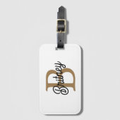 Modernes elegantes Monogramm Name Black Gold Scrip Gepäckanhänger (Vorderseite Vertikal)