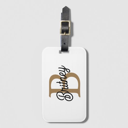 Modernes elegantes Monogramm Name Black Gold Scrip Gepäckanhänger (Vorderseite Vertikal)