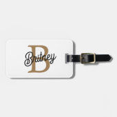 Modernes elegantes Monogramm Name Black Gold Scrip Gepäckanhänger (Vorderseite horizontal)