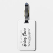 Modernes elegantes Monogramm Name Black Gold Scrip Gepäckanhänger (Rückseite vertikal)