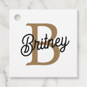 Modernes elegantes Monogramm Name Black Gold Scrip Geschenkanhänger (Vorderseite)