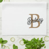 Modernes elegantes Monogramm Name Black Gold Scrip Geschirrtuch (Gefaltet)