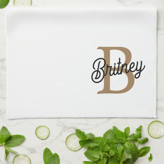 Modernes elegantes Monogramm Name Black Gold Scrip Geschirrtuch (Gefaltet)