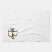 Modernes elegantes Monogramm Name Black Gold Scrip Geschirrtuch (Horizontal)