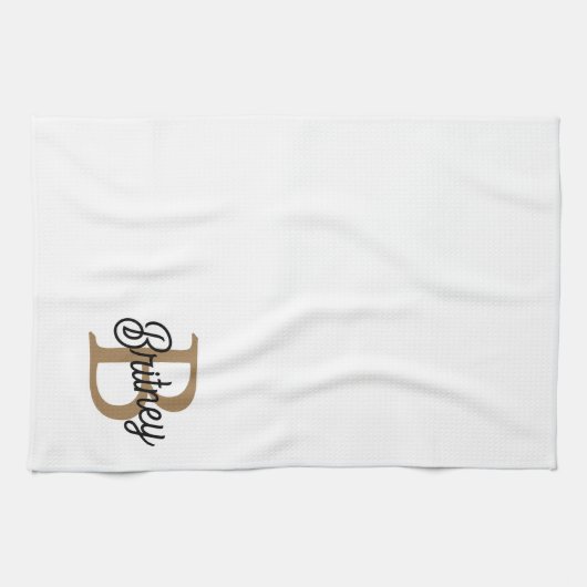 Modernes elegantes Monogramm Name Black Gold Scrip Geschirrtuch (Horizontal)