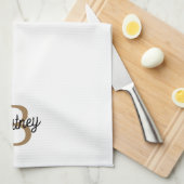 Modernes elegantes Monogramm Name Black Gold Scrip Geschirrtuch (Viertel Falte)