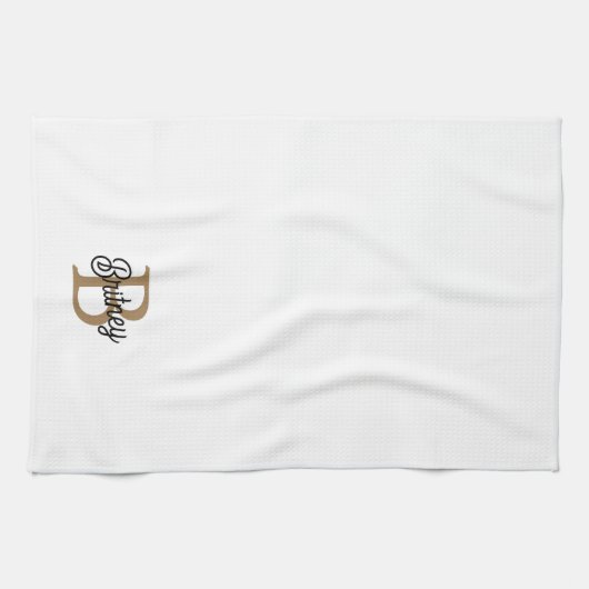 Modernes elegantes Monogramm Name Black Gold Scrip Geschirrtuch (Horizontal)