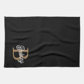 Modernes elegantes Monogramm Name Black Gold Scrip Geschirrtuch (Horizontal)