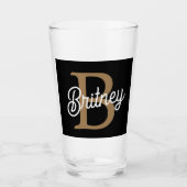 Modernes elegantes Monogramm Name Black Gold Scrip Glas (Vorderseite)
