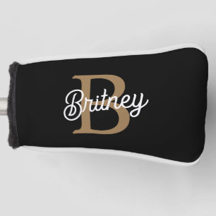 Modernes elegantes Monogramm Name Black Gold Scrip Golf Headcover