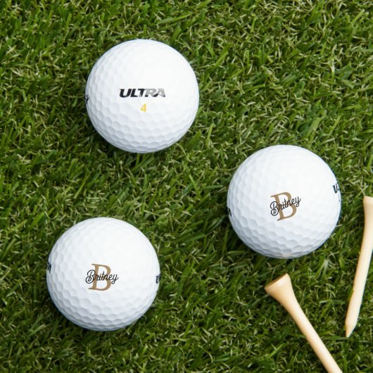 Modernes elegantes Monogramm Name Black Gold Scrip Golfball (Insitu Gras)