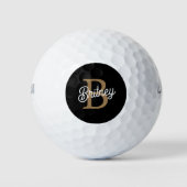 Modernes elegantes Monogramm Name Black Gold Scrip Golfball (Vorderseite)