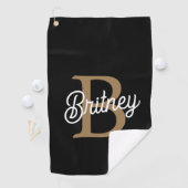 Modernes elegantes Monogramm Name Black Gold Scrip Golfhandtuch (Insitu)