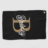Modernes elegantes Monogramm Name Black Gold Scrip Golfhandtuch (Horizontal)
