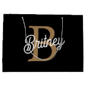 Modernes elegantes Monogramm Name Black Gold Scrip Große Geschenktüte (Rückseite)