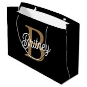 Modernes elegantes Monogramm Name Black Gold Scrip Große Geschenktüte (Rückseite Schrägansicht)