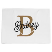 Modernes elegantes Monogramm Name Black Gold Scrip Große Geschenktüte (Vorderseite)