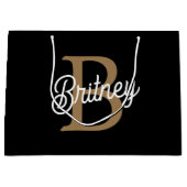 Modernes elegantes Monogramm Name Black Gold Scrip Große Geschenktüte (Vorderseite)