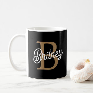 Modernes elegantes Monogramm Name Black Gold Scrip Kaffeetasse
