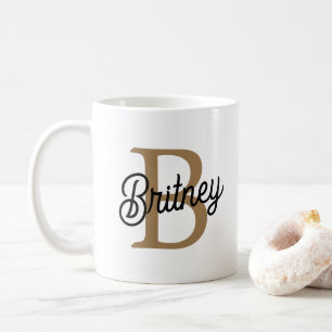 Modernes elegantes Monogramm Name Black Gold Scrip Kaffeetasse