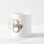 Modernes elegantes Monogramm Name Black Gold Scrip Kaffeetasse (Vorderseite Links)
