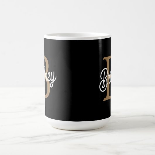 Modernes elegantes Monogramm Name Black Gold Scrip Kaffeetasse (Mittel)