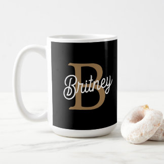 Modernes elegantes Monogramm Name Black Gold Scrip Kaffeetasse