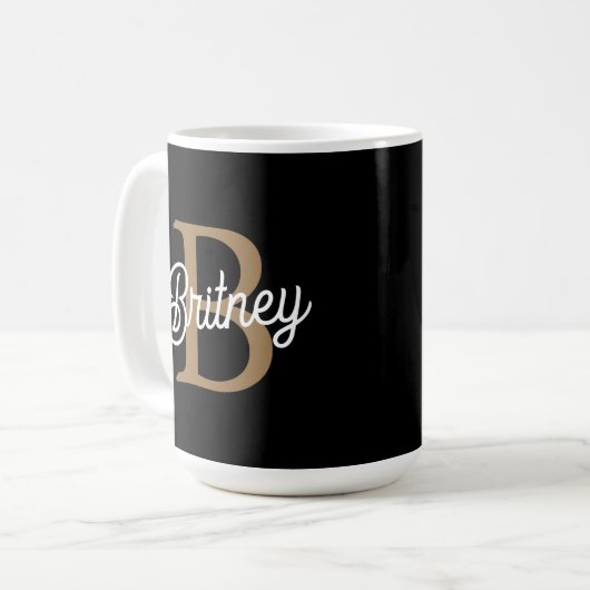Modernes elegantes Monogramm Name Black Gold Scrip Kaffeetasse (Vorderseite Links)