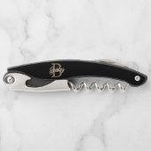 Modernes elegantes Monogramm Name Black Gold Scrip Kellnermesser (Vorderseite)