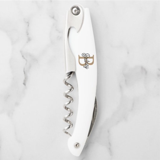 Modernes elegantes Monogramm Name Black Gold Scrip Kellnermesser (Vorderseite)