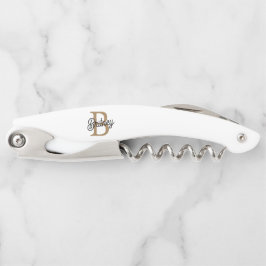 Modernes elegantes Monogramm Name Black Gold Scrip Kellnermesser