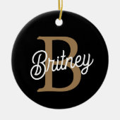 Modernes elegantes Monogramm Name Black Gold Scrip Keramik Ornament (Vorne)