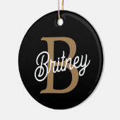 Modernes elegantes Monogramm Name Black Gold Scrip Keramik Ornament (Links)