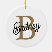 Modernes elegantes Monogramm Name Black Gold Scrip Keramik Ornament (Hinten)
